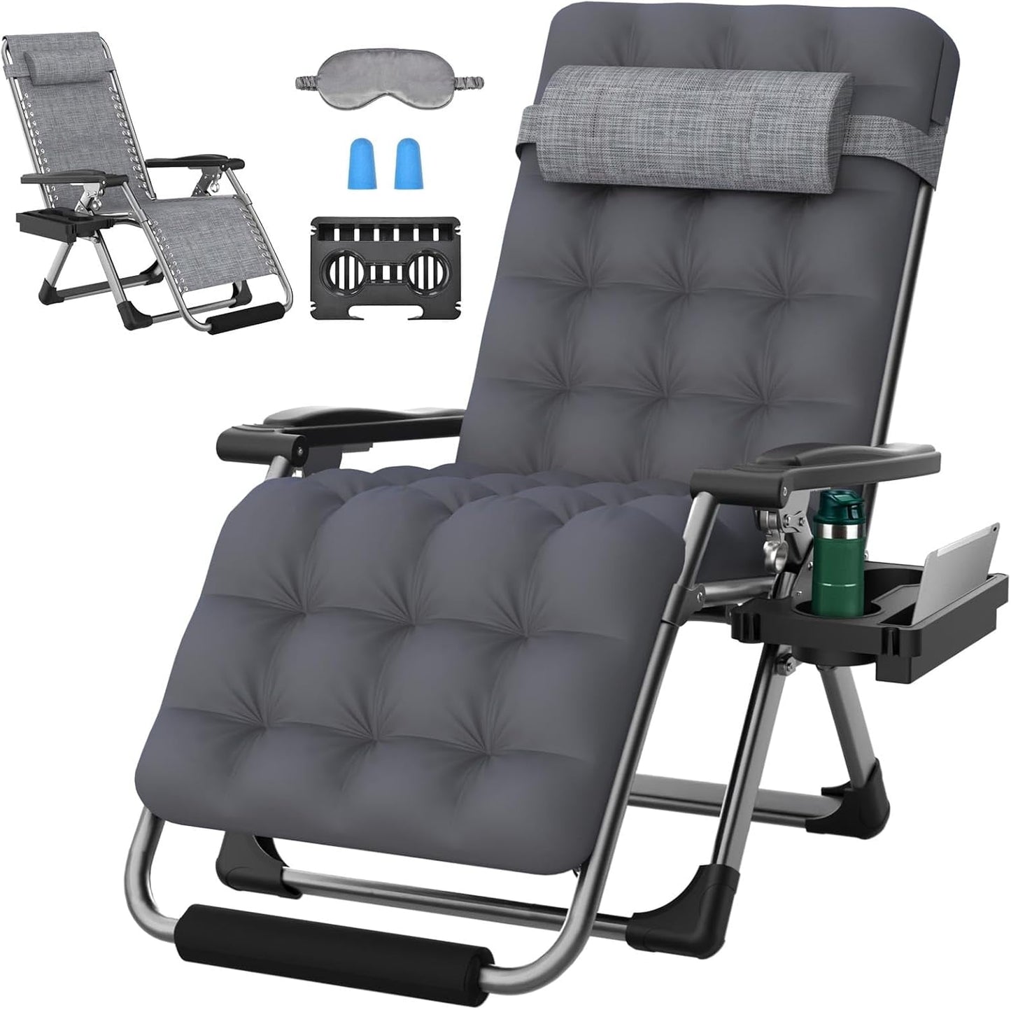PNKKODW 29In Oversized Zero Gravity Chair,XL Lounge Chair w/Removable Cushion&Headrest, Reclining Camping Chair , Reclining Patio Chairs for Indoor Outdoor Fossil Gray