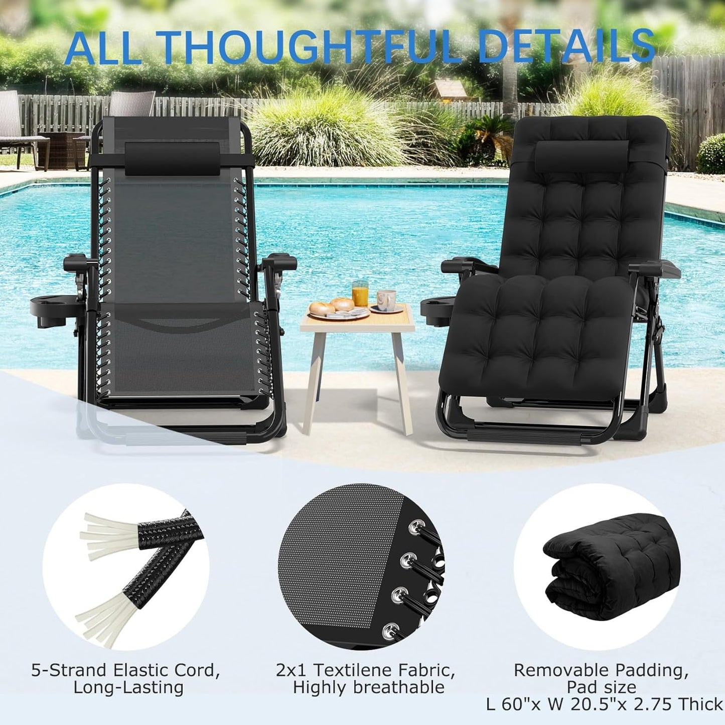 PNKKODW 26" Zero Gravity Recliner Chair, Black