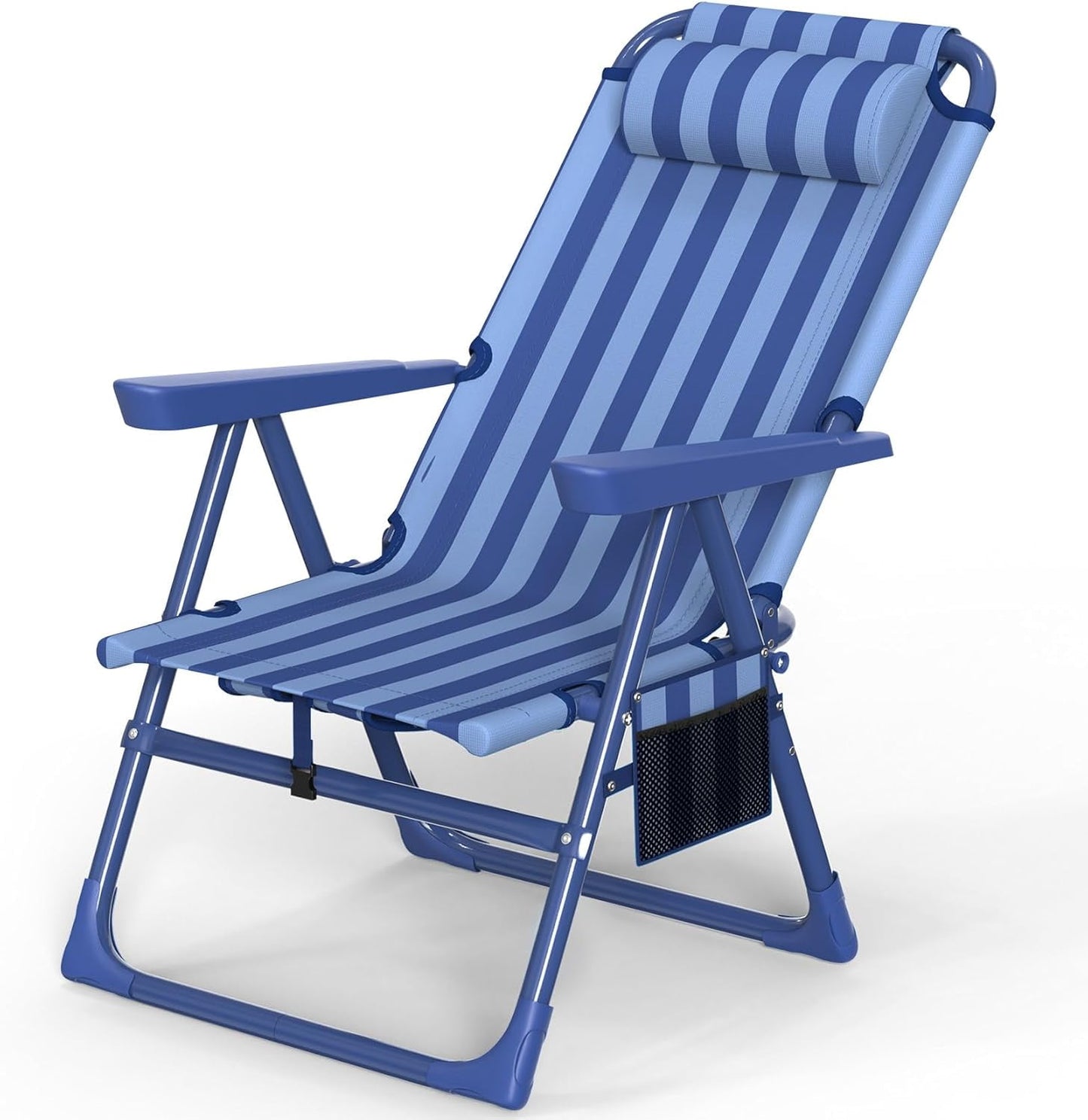 PNKKODW Backpack Beach Chair, 6-Positions Beach Chairs for Adults with Cooler Bag, Reclining Beach Chair with Cup Holder Folding Camping Chair for Sand Outdoor Royalblue