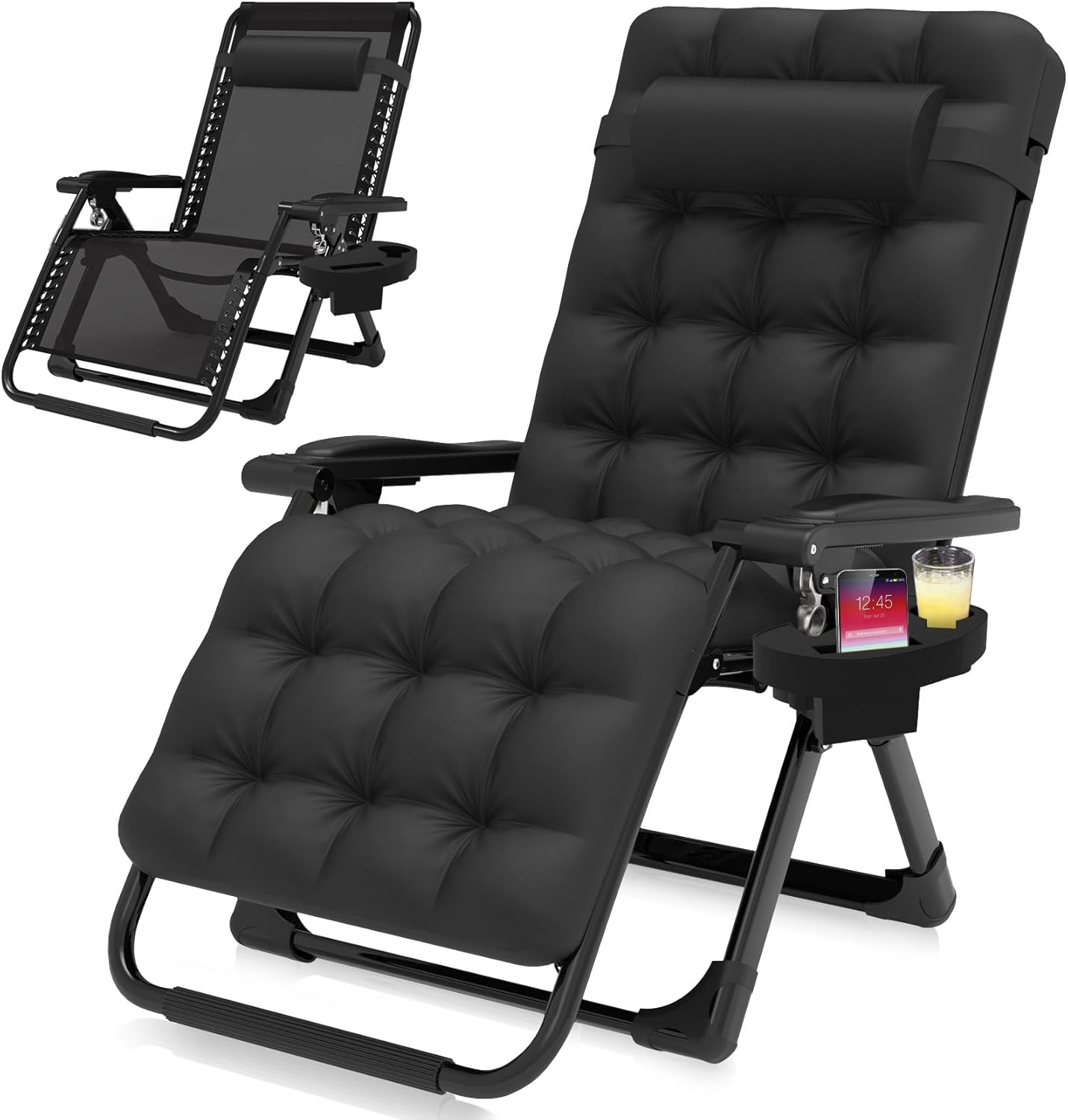PNKKODW Folding Zero Gravity Chair with Removable Cushion, Upgraded Lock and Cup Holder, for Indoor and Outdoor