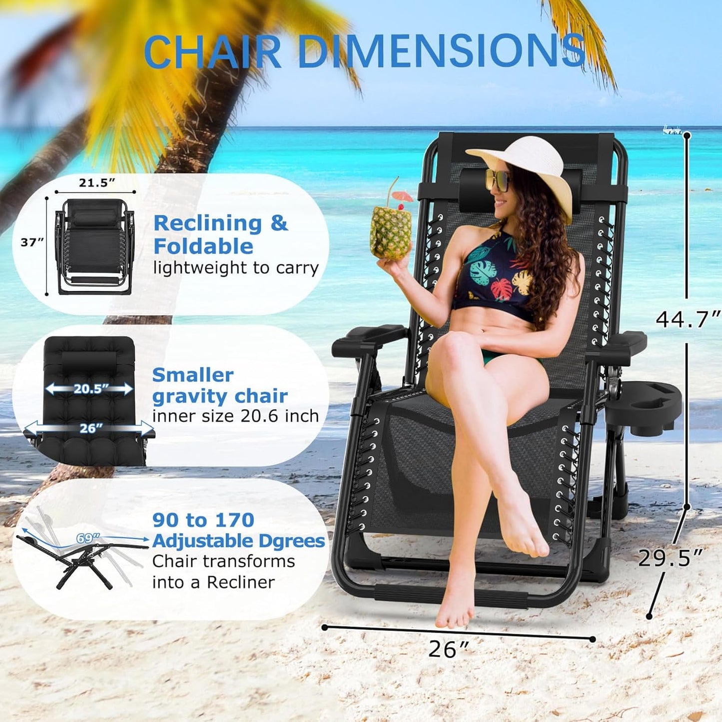 PNKKODW 26" Zero Gravity Recliner Chair, Black