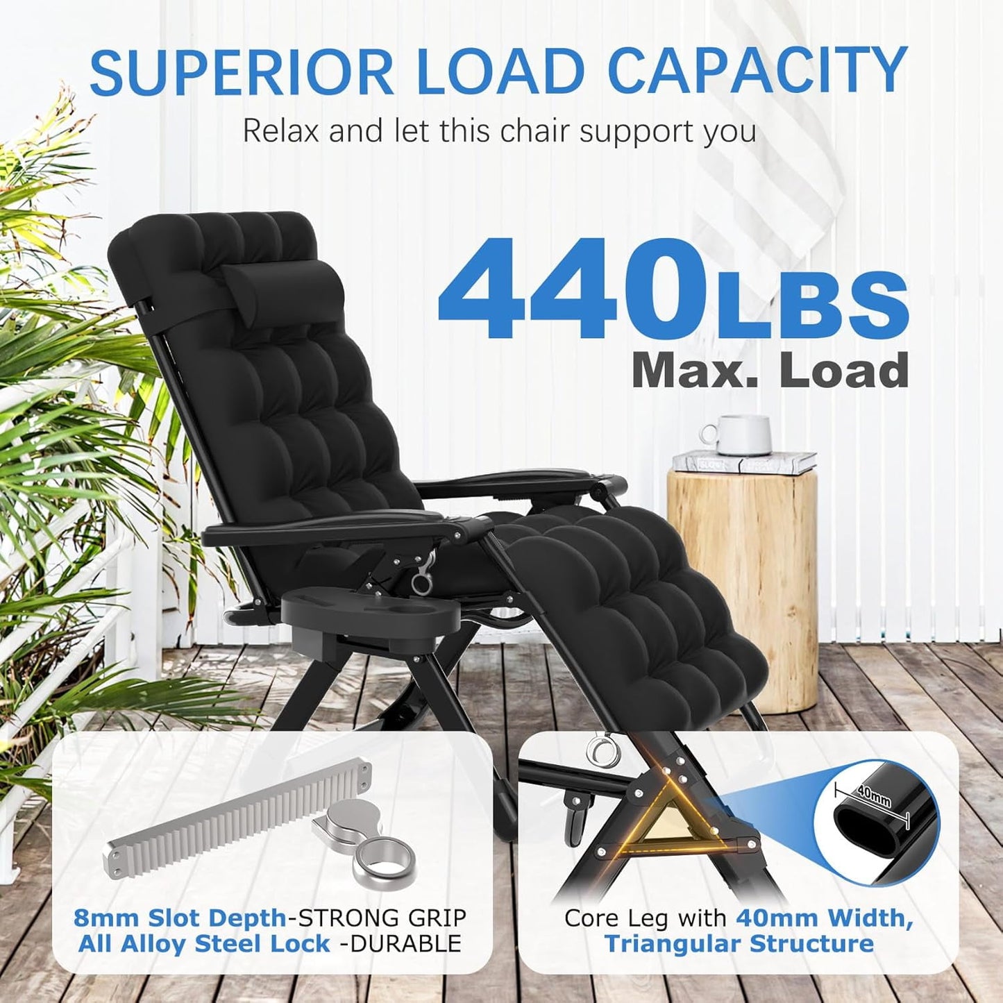 PNKKODW 26" Zero Gravity Recliner Chair, Black