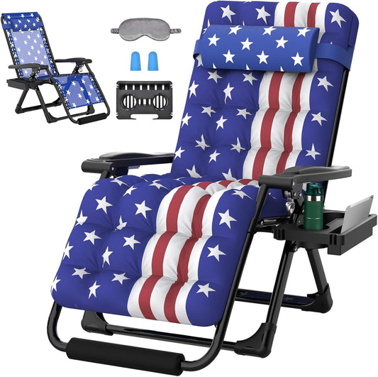 PNKKODW Zero Gravity Chair, XL 29in Lounge Chair Anti Gravity Chair w/Removable Cushion, Reclining Patio Chairs with Upgraded Lock, Pillow and Footrest, Folding Patio Recliner for Indoor Outdoor