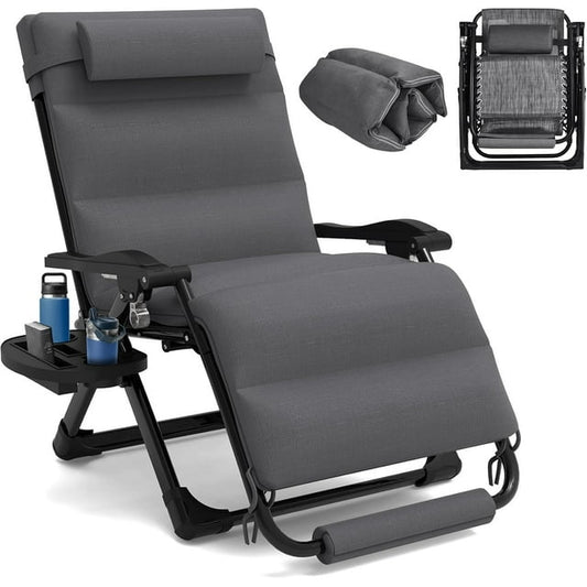 PNKKODW Oversized Zero Gravity Chairs, XL Anti Gravity Chair, Folding Lounge Recliner, Reclining Patio Chair for Lawn Backyard w/Washable Cushion Cover, Cup Holder, Support 350lbs, Gray