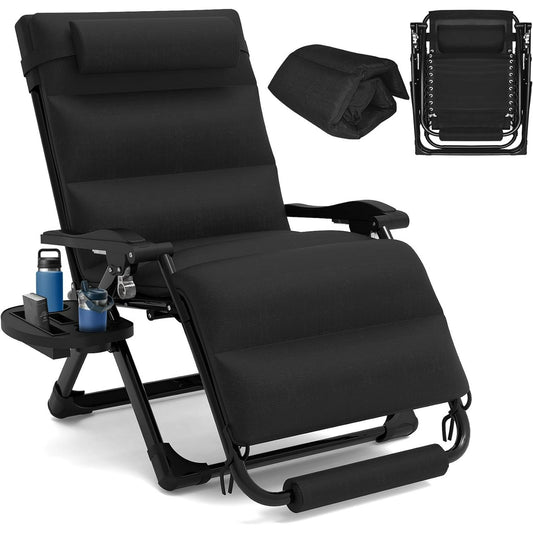 PNKKODW Oversized Zero Gravity Chairs, XL Anti Gravity Chair, Folding Lounge Recliner, Reclining Patio Chair for Lawn Backyard w/Washable Cushion Cover, Cup Holder, Support 350lbs, Black