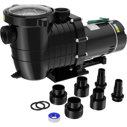 PNKKODW Pool Pump Above Ground/Inground, 1.5 HP 6600GPH Powerful Selfpriming Pool Pumps for 15,000-31,000 Gallons Pools, Dual Voltage Swimming Pool Pump with Strainer Basket & Drain Plug