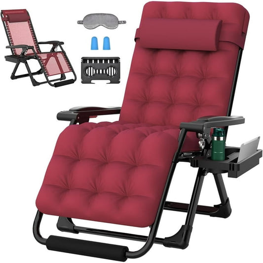 PNKKODW Zero Gravity Chair, XL 29in Lounge Chair Anti Gravity Chair w/Removable Cushion, Reclining Patio Chairs with Upgraded Lock, Pillow and Footrest, Folding Patio Recliner for Indoor Outdoor