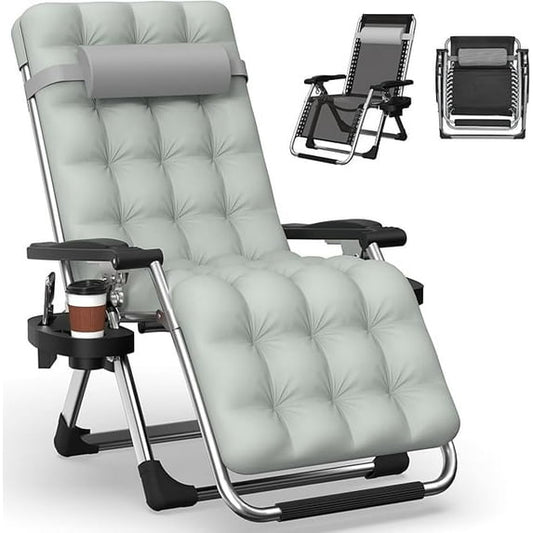 PNKKODW Zero Gravity Chair w/Removable Cushion & Cup Holder, Adjustable Lawn Recliner, 440lbs Capacity Gray