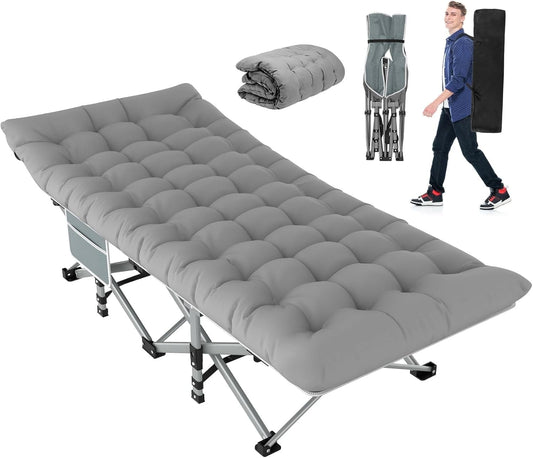 PNKKODW 28" XL Folding Camping Cot for Adults with Mattress, Gray Cot Gray Pad
