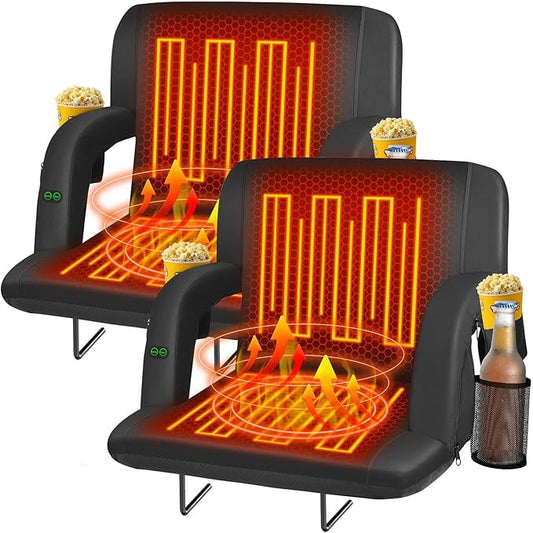 PNKKODW 25" 2pcs Dual-Sided Heated Stadium Seats for Bleachers with Back Support, 3 Levels Heating Stadium Seating for Bleachers Seat with Backrest, 5 Pockets Portable Stadium Chair for Outdoor