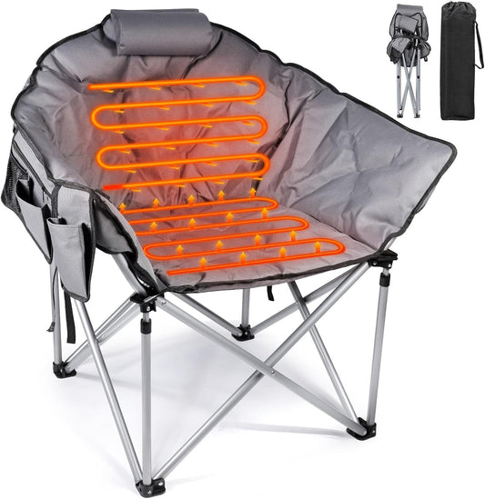 PNKKODW Oversized Heated Camping Chair, Heated Chairs Outdoor Sports W/3 Heat Levels for Back & Seat, Portable Folding Heated Lawn Chairs for Patio Outdoor Travel, (Battery NOT Included)Gray